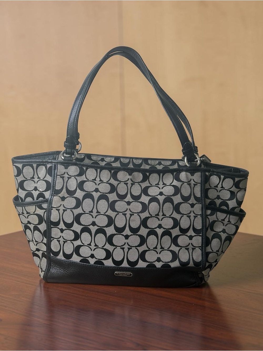 Coach Black Signature Multi-Pocket Tote
